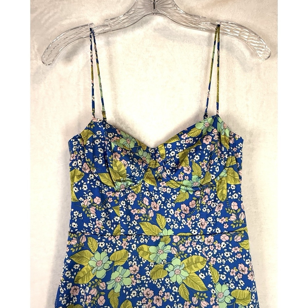 ASTR Florianne Floral Satin Midi Dress Blue Bustier Strap NWT Small - Picture 3 of 14